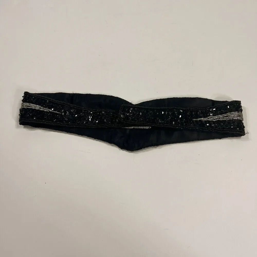 Vintage 1980s Milor Sequin Beaded Belt  Black Silver Sz S